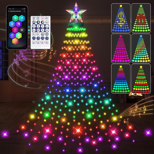 Smart Christmas Tree String Lights with Ring, 410 LED Indoor Christmas Tree Light, APP & Remote Control, DIY Timer Music Sync Color Changing Twinkle Lights Waterproof for Outdoor Christmas Decoration