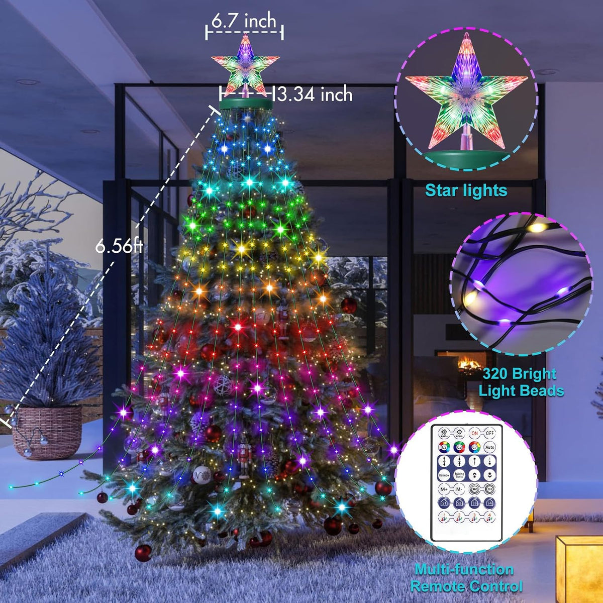 Smart Christmas Tree String Lights with Ring, 410 LED Indoor Christmas Tree Light, APP & Remote Control, DIY Timer Music Sync Color Changing Twinkle Lights Waterproof for Outdoor Christmas Decoration