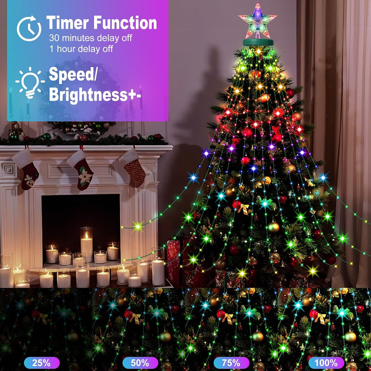 Smart Christmas Tree String Lights with Ring, 410 LED Indoor Christmas Tree Light, APP & Remote Control, DIY Timer Music Sync Color Changing Twinkle Lights Waterproof for Outdoor Christmas Decoration