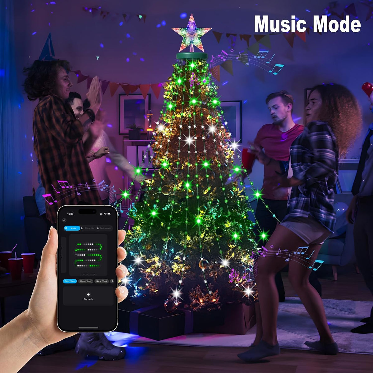 Smart Christmas Tree String Lights with Ring, 410 LED Indoor Christmas Tree Light, APP & Remote Control, DIY Timer Music Sync Color Changing Twinkle Lights Waterproof for Outdoor Christmas Decoration