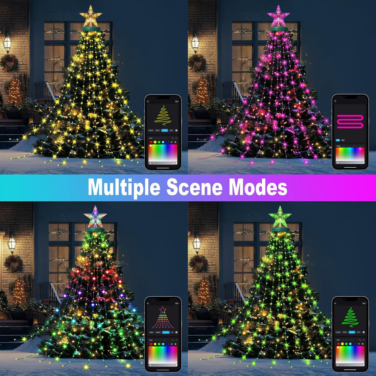 Smart Christmas Tree String Lights with Ring, 410 LED Indoor Christmas Tree Light, APP & Remote Control, DIY Timer Music Sync Color Changing Twinkle Lights Waterproof for Outdoor Christmas Decoration
